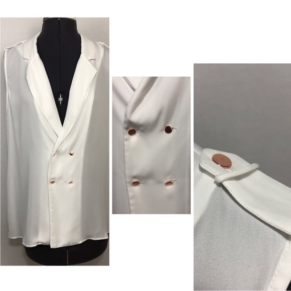 L'Academie Military Button Down Sleeveless White Blouse L REVOLVE Cami Satin M - Picture 5 of 10